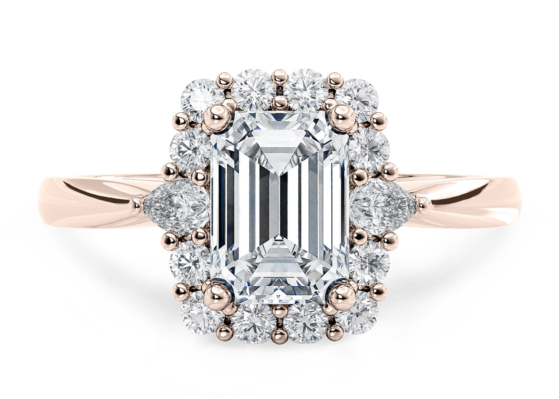 Hampstead Halo Rose Gold 18k Emerald Engagement Ring