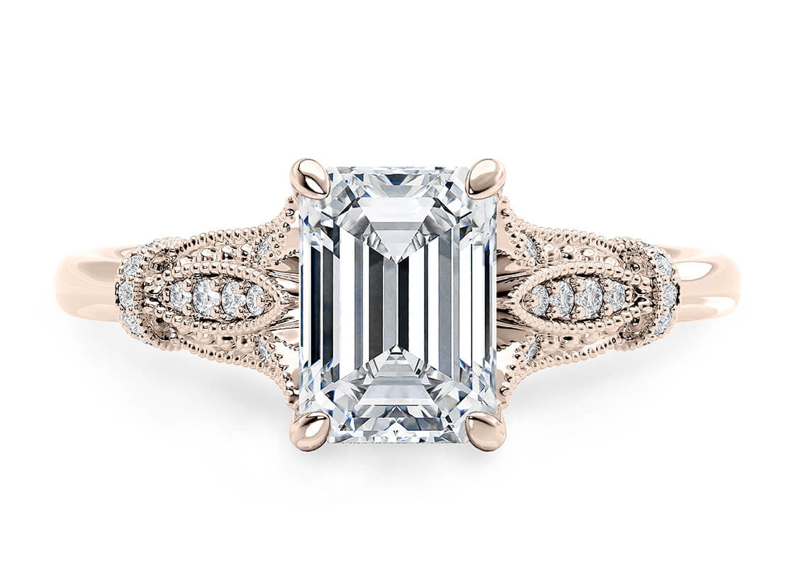 Jasmine Vintage Rose Gold 18k Emerald Engagement Ring