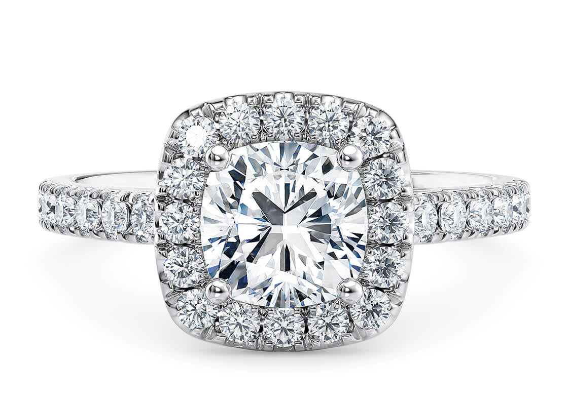 Medici Halo Platinum Cushion Engagement Ring