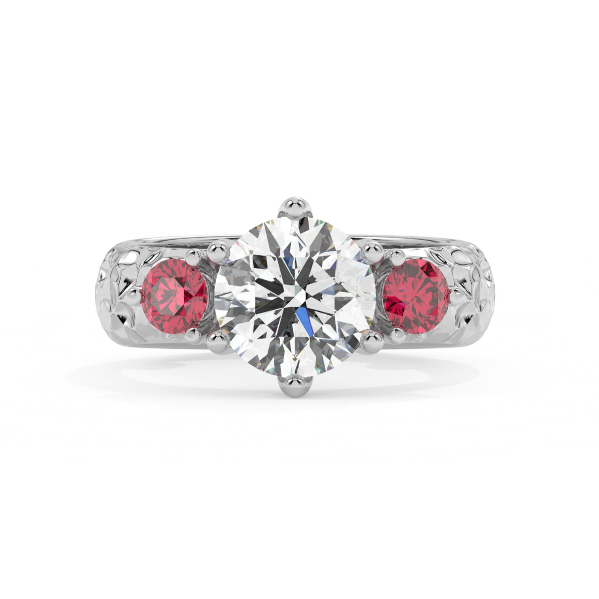 Fiora trilogy engagement ring — top view, 18k white gold