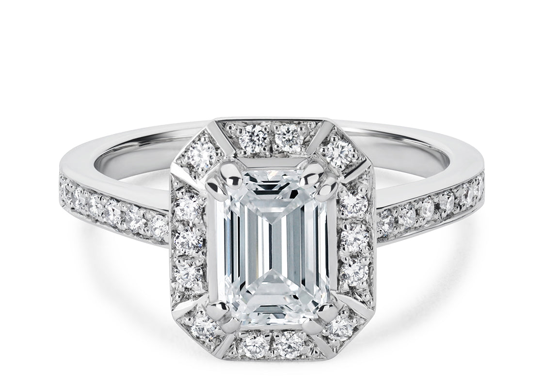 Zelda Halo Platinum Emerald Engagement Ring